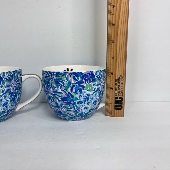 lilly pulitzer ceramic coffee mug vibrant blue purple green floral gold accents - Picture 2 of 6